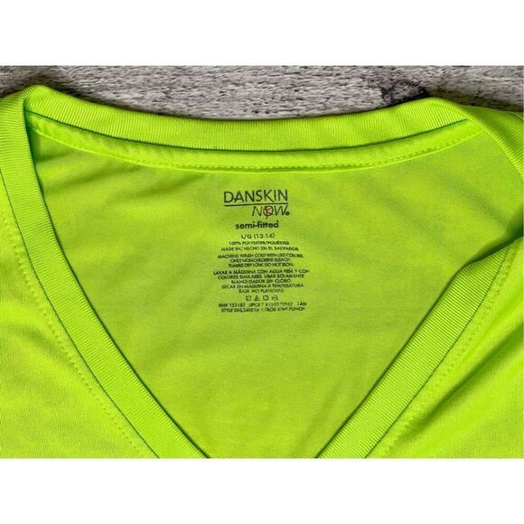 Danskin Now Neon Yellow Pullover Running Jogging LS Semi-Fitted Top sz L(12-14) - Picture 2 of 8